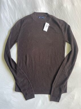 GAP Wonen’s Sheer Ribbed High-Neck Sweater — Brown